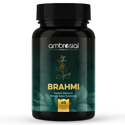 Ambrosial Brahmi supplement bottle on a white background