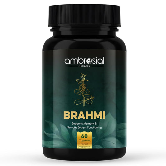 Ambrosial Brahmi supplement bottle on a white background