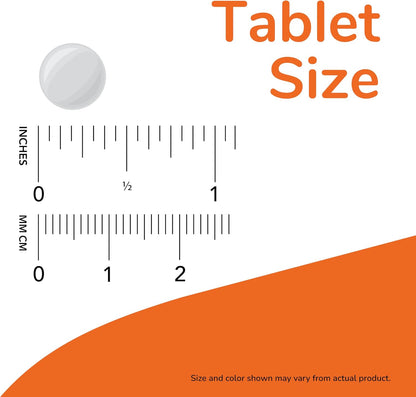Measurement chart showing a white tablet size against an orange background with a ruler.