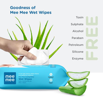 Mee Mee Multipurpose Baby Wipes - Aloe-Infused Hygiene, Mess-Free Mealtimes, Dermatologically Tested, Alcohol-Free, and Resealable Packaging for Baby's Delicate Skin With LId (72 PCS)