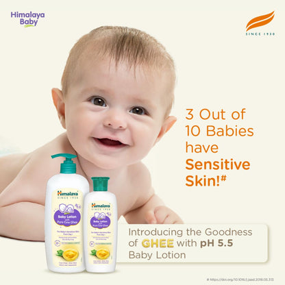 Himalaya Baby lotion bottles with a baby and promotional text on a light background