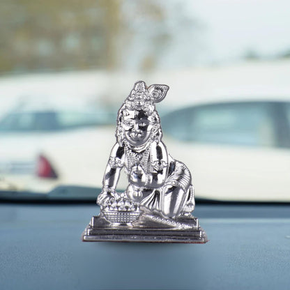 Bal Gopal, Laddu Gopal, Kanha Idol for Car Dashboard – Silver Finish Divine Kanha Ji Statue for Home & Travel (S965-SLVR)