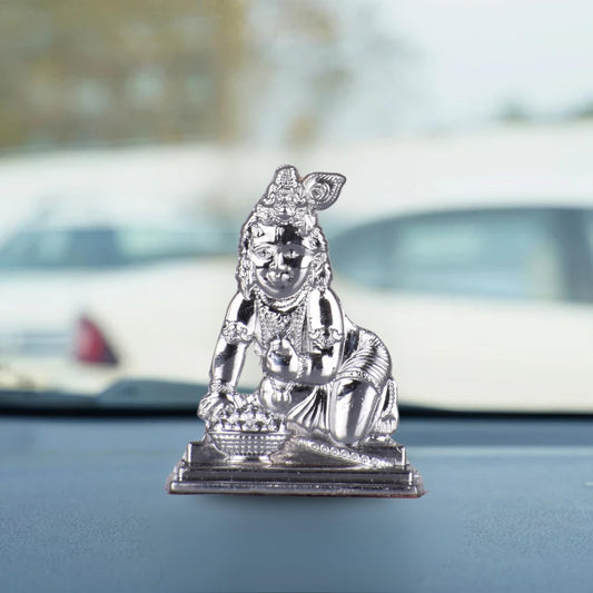 Bal Gopal, Laddu Gopal, Kanha Idol for Car Dashboard – Silver Finish Divine Kanha Ji Statue for Home & Travel (S965-SLVR)