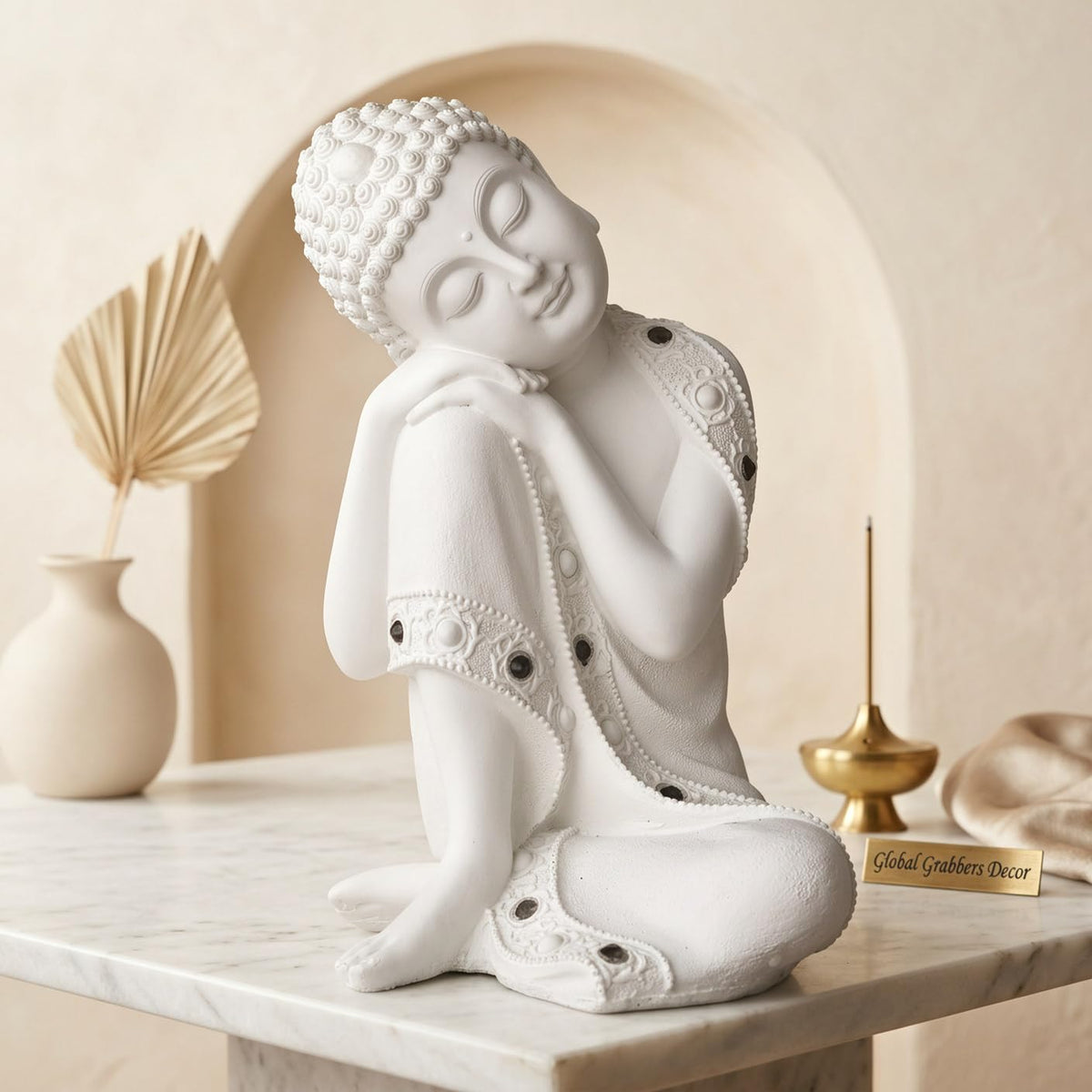 Buddha Idol Statue | Show Pieces for Home Decor Living Room (White)