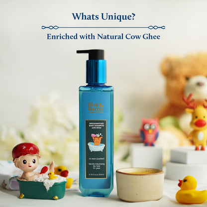 Blue Nectar Baby Shampoo for Kids with Natural Ghee | No Tear Formula | Natural Baby Care Product for New Born | For 0+ Years | Mild Shampoo for Dry & Sensitive Skin (200ml, 14 Herbs)
