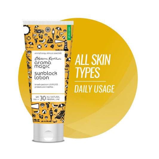 Aroma Magic Matte Sunblock Sunscreen Lotion | SPF 30 PA++ Protection with Non-Nano Zinc Oxide | No Parabens, Alcohol-Free | Calendula, Chamomile | Chemical-Free | All Skin | 100ml | Pack of 1