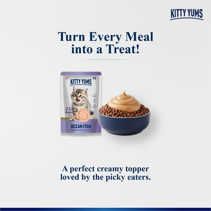 Kitty Yums Kitten Wet Mousse 80g | Ocean Fish | Rich in Protein | Promotes Hydration & Easy to Digest | Grain Free | No Artificial Flavours |Packed with Essential Vitamins & Antioxidants