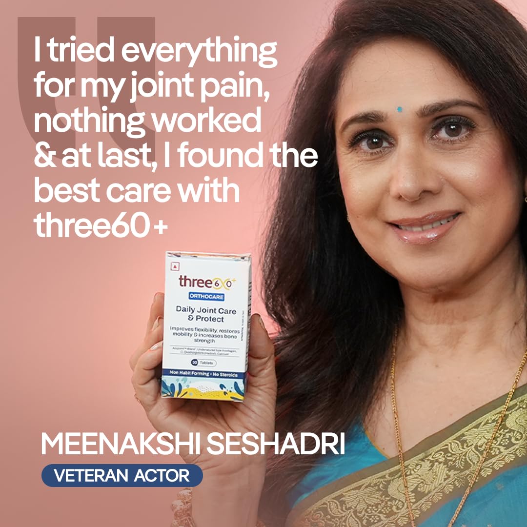 three60+ Daily JOINT CARE & PROTECT tablets | Improves Bone Strength, Promotes Cartilage Repair, Enhances Joint Mobility | Acujoint, Undenatured type-II collagen, Hadjod | (30 Tablets)