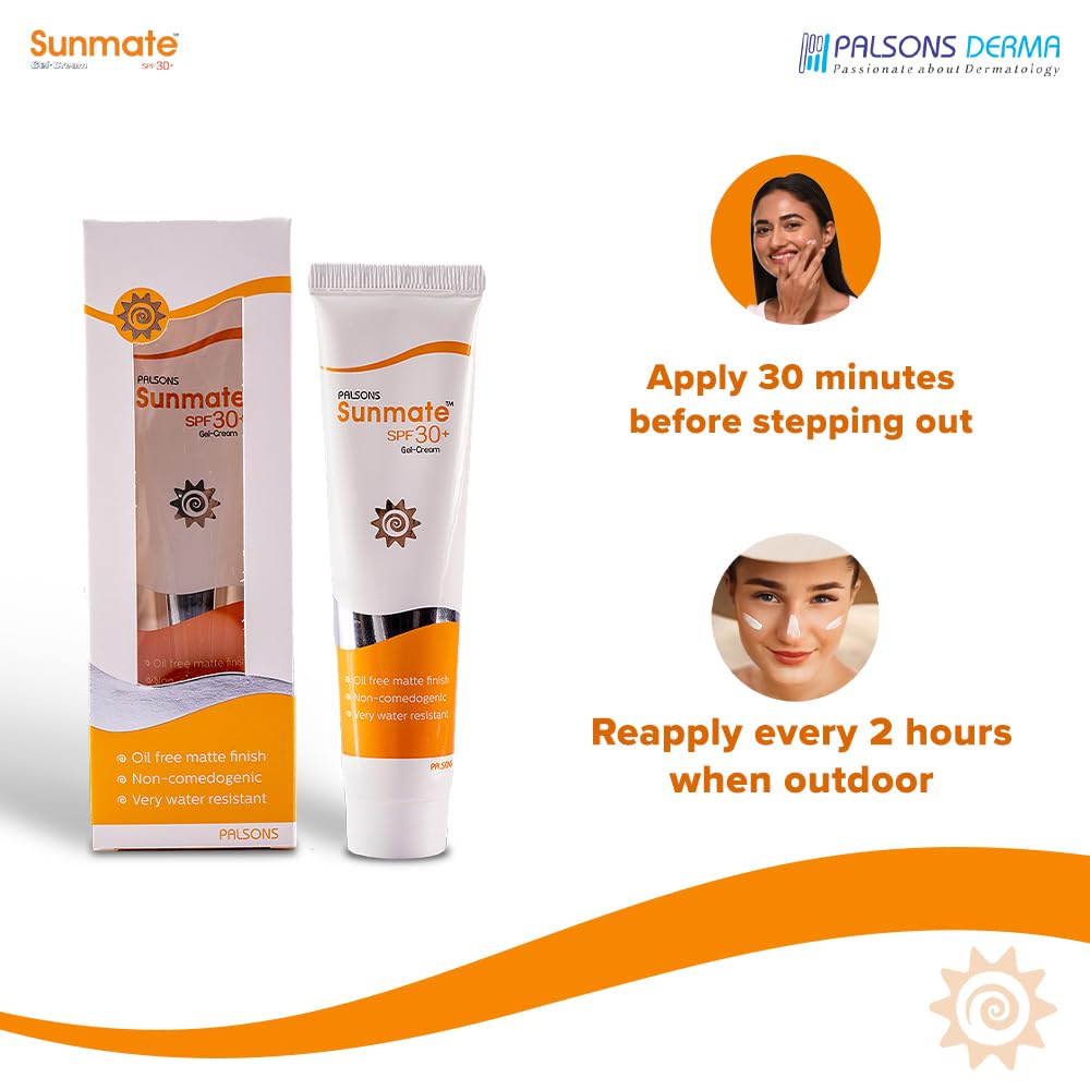 Sunmate Gel Cream SPF 30+ Sunscreen 50 gm | For Oily and Acne Prone Skin I Oil Free, Non-Greasy, Matte Finish, No White Cast, Non Comedogenic | BOOTS 5 Star Rated | PA +++ | Very Water Resistant