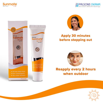 Sunmate Gel Cream SPF 30+ Sunscreen 50 gm | For Oily and Acne Prone Skin I Oil Free, Non-Greasy, Matte Finish, No White Cast, Non Comedogenic | BOOTS 5 Star Rated | PA +++ | Very Water Resistant