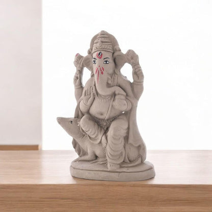 SAUDEEP INDIA 6 Inch Mitti Ganesh Idol | Eco-Friendly Handcrafted Mud/Clay Ganesh Murti | Ganpati Figurine for Visarjan | Biodegradable Mushak Ganesha Statue | Ganesh Chaturthi