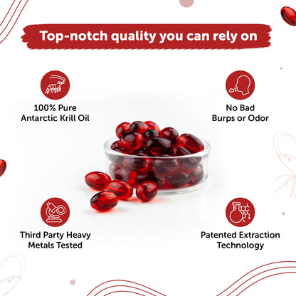 Neuherbs Deep Sea Heart Omega 3 Antarctic Krill Oil 1000mg With 2X Astaxanthin, Phospholipids, Vitamin E & D3 | Supports Heart, Brain & Muscle Health | Lemon Flavour | 30 Softgels