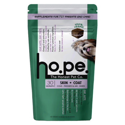 Hope Skin & Coat Supplement for Dogs 30 Vegan hoplets | Pet Chews for Skin Allergies, Itching & Scratching Relief | Biotin, Collagen, Omega 3 & 6 | Cold-Pressed | Hypoallergenic | Honest Pet Co