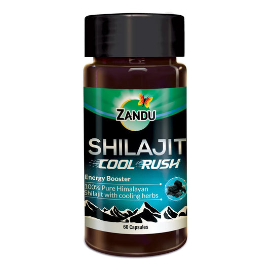 Zandu Shilajit Cool Rush Caps 60N: The 1st Ever Himalayan Shilajit with heat balancing ingredients | All Season Energy | Boost Strength & Stamina | Rich in fulvic acid