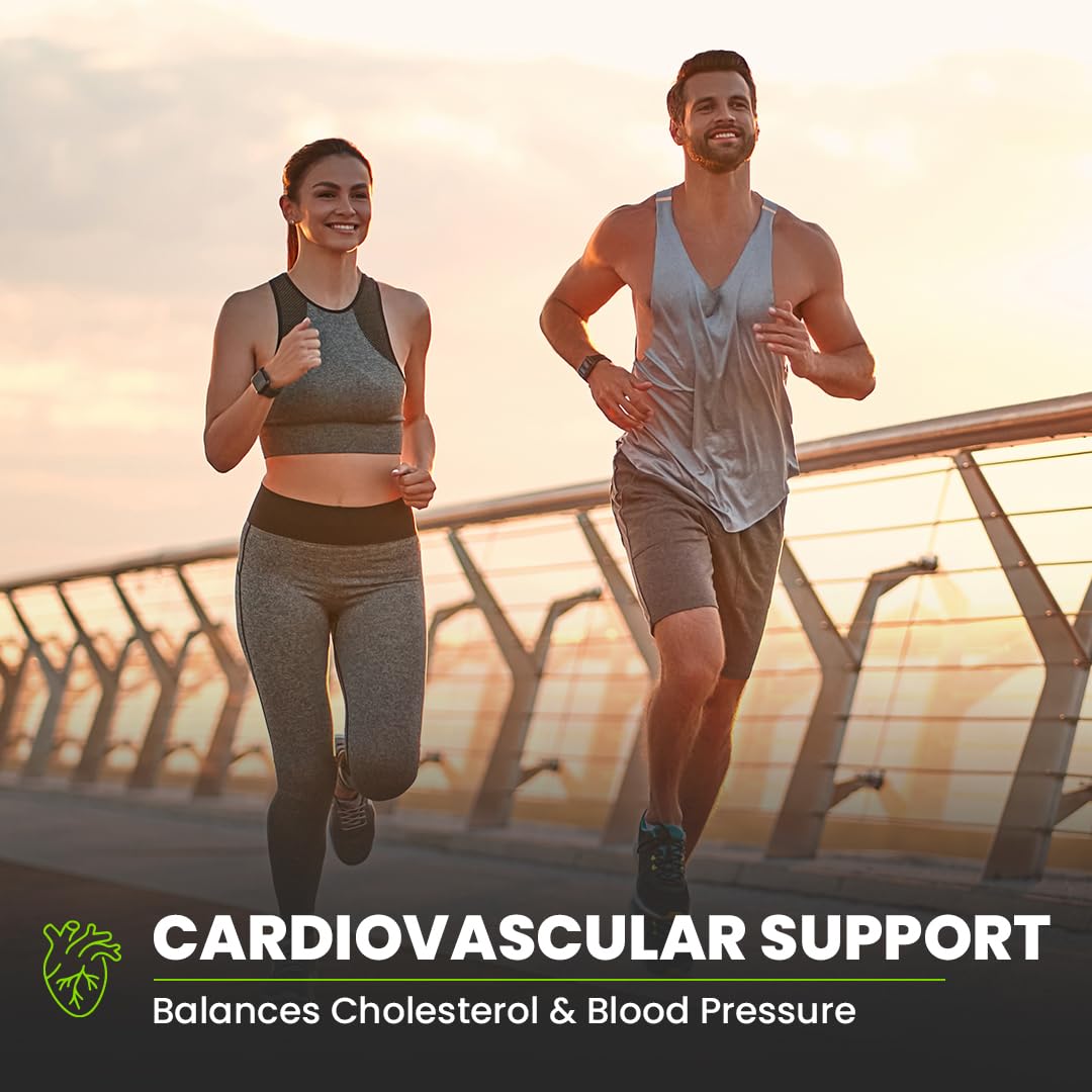 Two people running on a bridge with text about cardiovascular support.