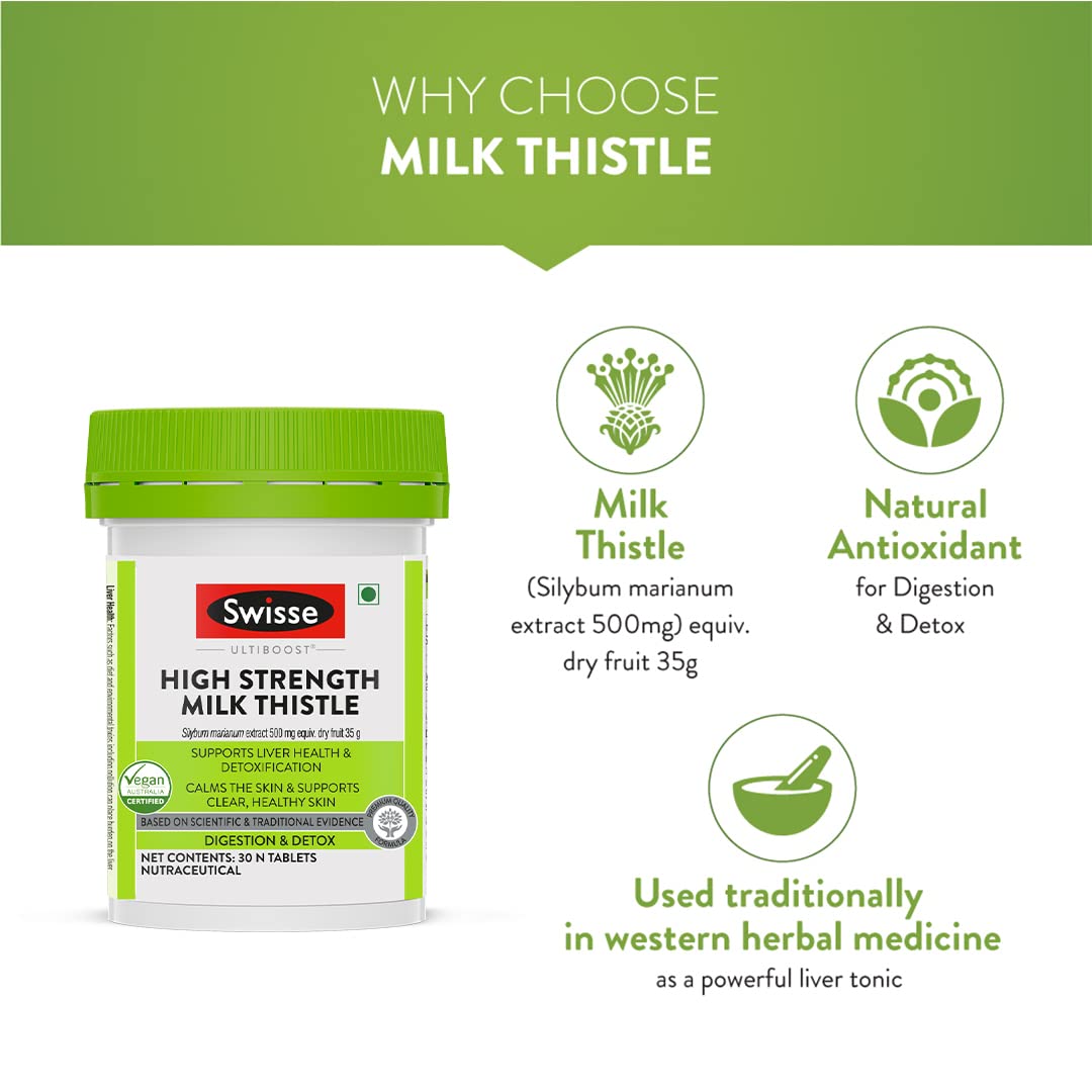 Zephivo Swisse High Strength Milk Thistle with 500mg (70:1) Milk Thistle Extract for Complete Liver Support, Alcohol Detox & Protection Against Fatty Liver - 30 Tablets (Highest Milk Thistle Content In Single Tab)