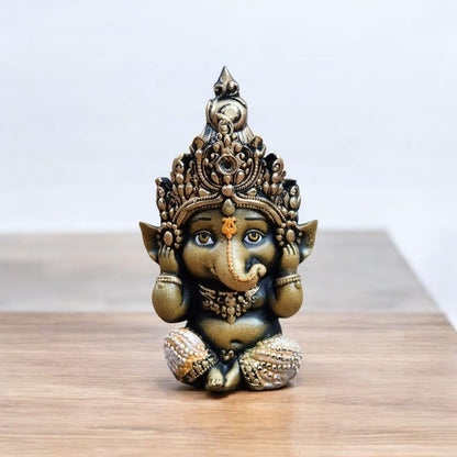 Cute Little Ganesh Idol for Home Decor | Resin Baby Ganesha Statue for Office Table, Desk, Reception & Living Room Decorative Showpiece | Hindu God Figurine 2.5x2x6 Inch (Hear No Evil)