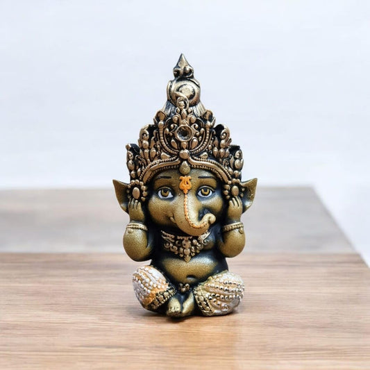 Cute Little Ganesh Idol for Home Decor | Resin Baby Ganesha Statue for Office Table, Desk, Reception & Living Room Decorative Showpiece | Hindu God Figurine 2.5x2x6 Inch (Hear No Evil)