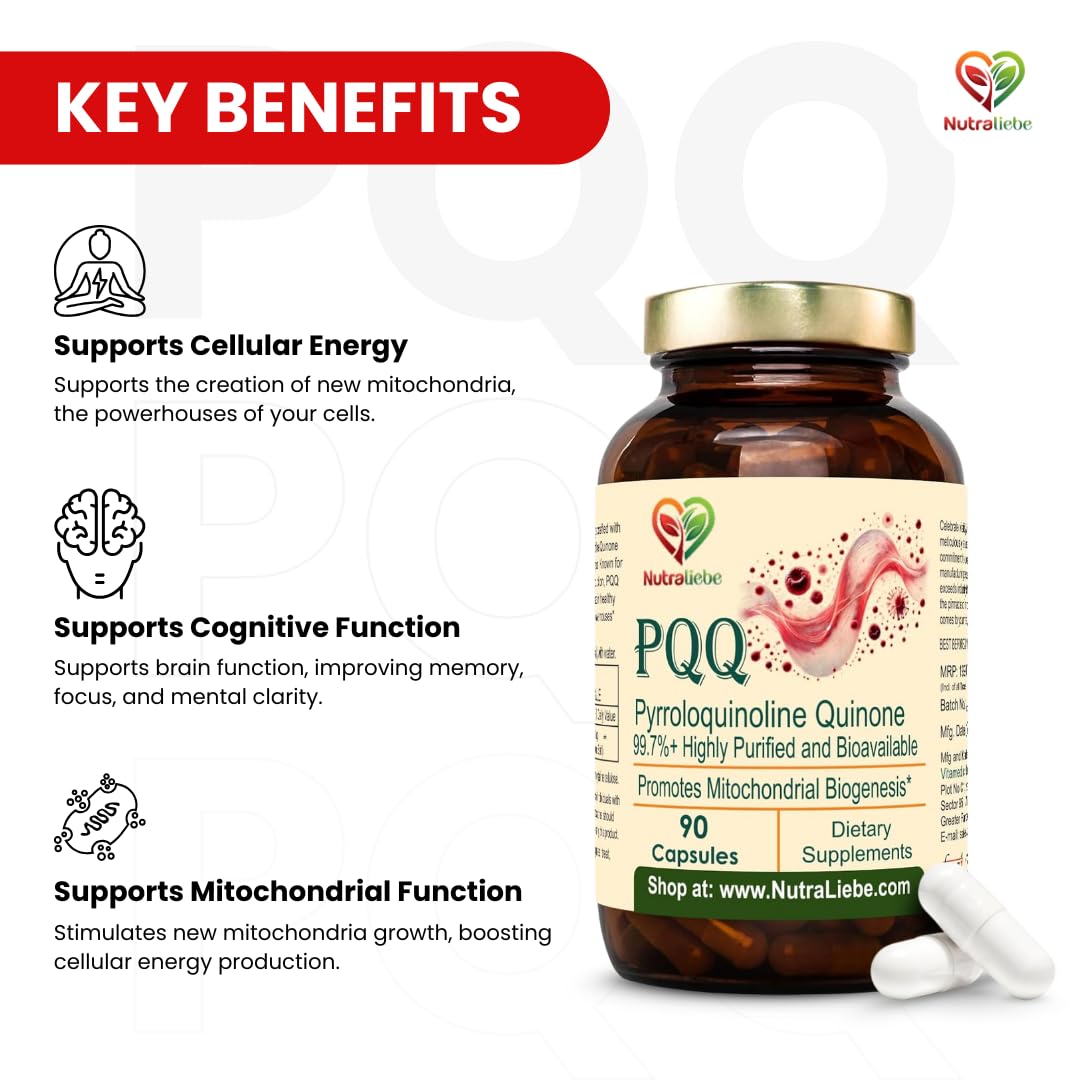 Nutraliebe PQQ 20 mg – Pyrroloquinoline Quinone Supplement – Cellular Energy & Mitochondrial Support – High Absorption – 90 Capsules
