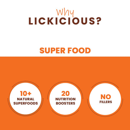 LICKICIOUS Super Food Topper 100g | Powdered Puppy & Adult Dry Dog Food Supplement with Chicken, Fish Oil for Stronger Bones, Joints, Immunity | Healthy Skin & Shiny Coat | 10+ Natural Superfoods