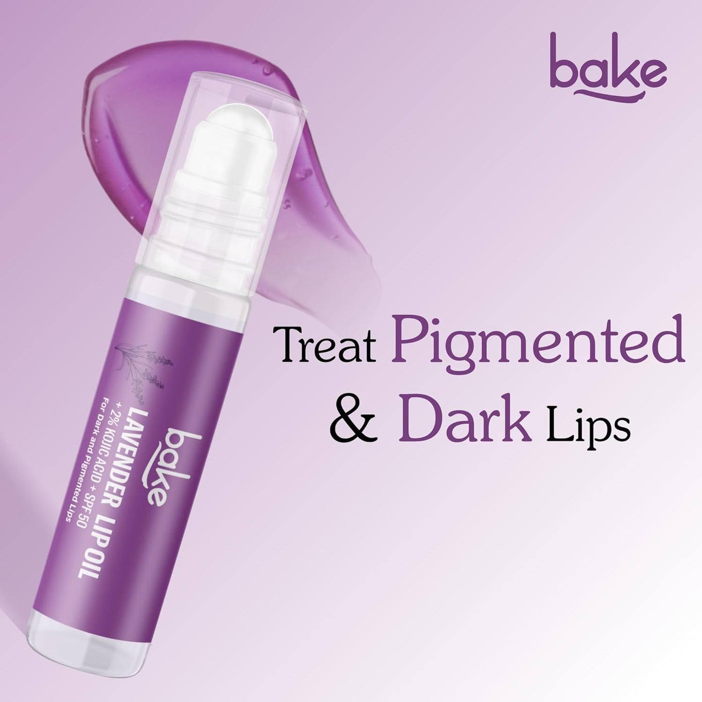 BAKE 2% Kojic Acid Lavender Brightening Lip Balm Oil for Dark & Pigmented Lips with SPF 50 PA++++ with Alpha Arbutin - 15g