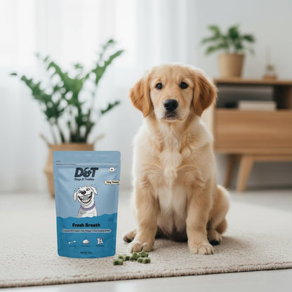 Dogs & Tiddles Fresh Breath & Oral Care Dog Treats for Puppies & Adult Dogs, 70g | Soft & Chewy Real Chicken | with Coconut Oil, Apple Cider Vinegar, Parsley & Mint | Easily Digestible & Healthy