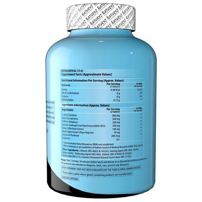 Blue supplement bottle with white cap on a white background