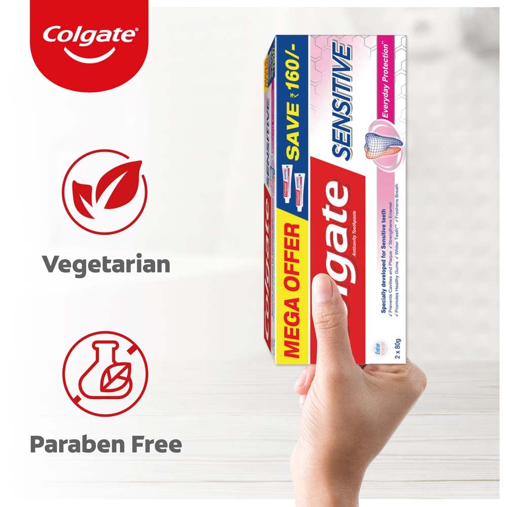 Colgate Sensitive Everyday Protection Toothpaste, Combo Pack Of 160g (80g X 2), Specifically Developed For Sensitive Teeth & Healthy Gums, Colgate Toothpaste For Prevention Of Cavities & Plaque