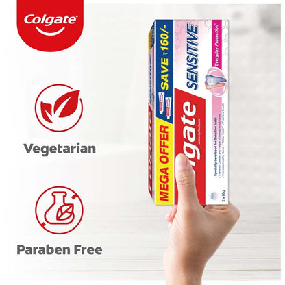 Colgate Sensitive Everyday Protection Toothpaste, Combo Pack Of 160g (80g X 2), Specifically Developed For Sensitive Teeth & Healthy Gums, Colgate Toothpaste For Prevention Of Cavities & Plaque