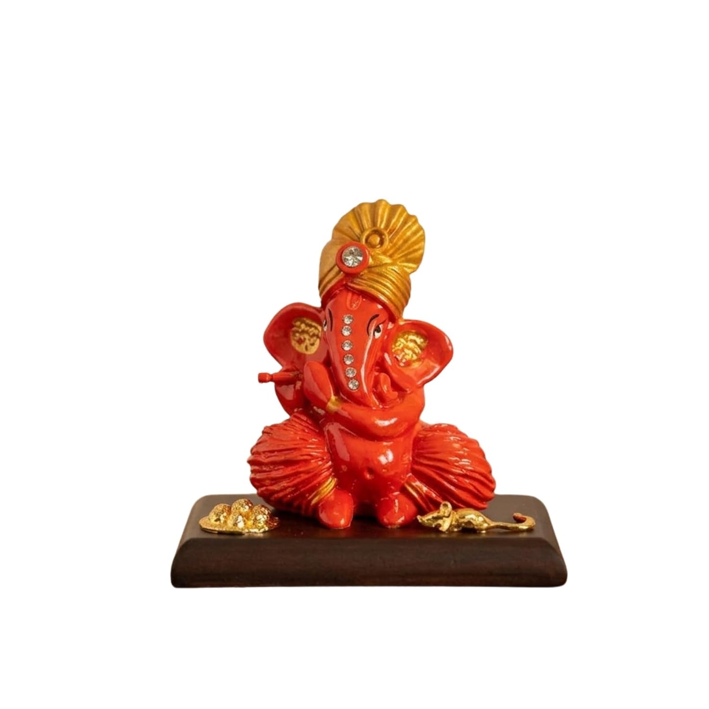 eCraftIndia Orange Ganesha Statue | Lord Ganesha Idol for Home Decor Car Dashboard | Ganesh Ganpati Murti Gift for Diwali Housewarming Birthday