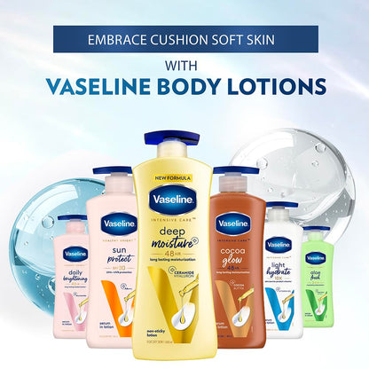 Vaseline Deep Moisture Body Lotion with Ceramide Hyaluron Moisture Fillers | 10X More for Cushion Soft Glowing Skin | For Dry | Lightweight Non-Sticky Formula | 200ml