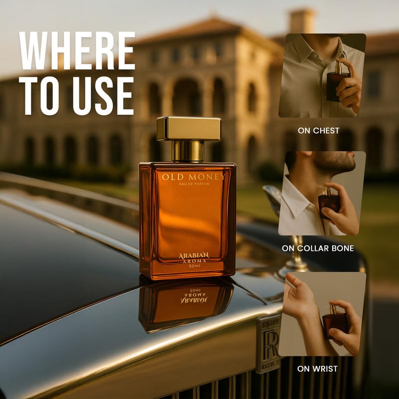 Perfume bottle on a car hood with usage instructions displayed.