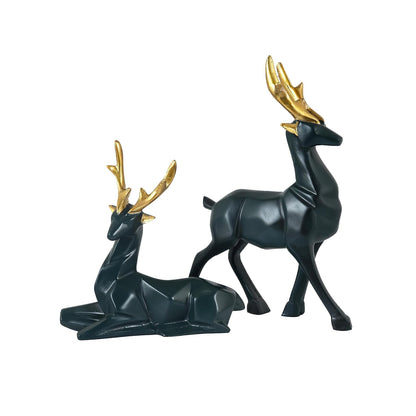 Resin Cute Deer Showpiece - Artifacts for Home Decor Living Room, Decorative Items for Tv Unit, Center Table (Black-7'')