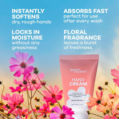 Earth Rhythm Softening Hand Cream, Locks Moisture with Ceramides, Fast Absorbing, No Silicones - Floral Garden