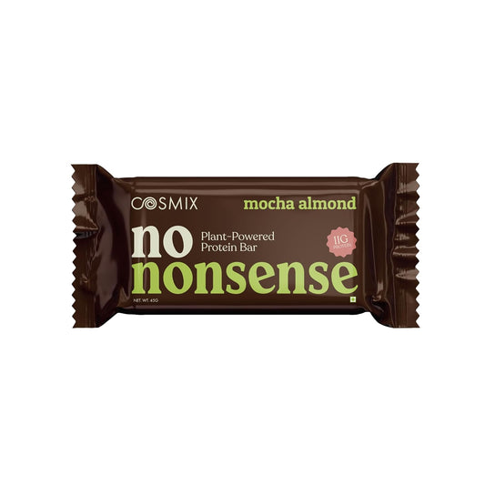 Cosmix No-Nonsense Protein Bar | Mocha Almond | 11g Complete Plant Protein + 6g Fibre | No Added Sugar or Preservatives | Gluten & Lactose-Free, Gut-Friendly | 45g Bar
