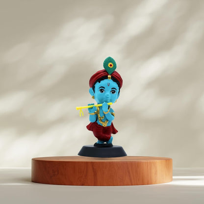 Krishna Ji Figurine Showpiece for Car Dashboard, Home Office | Lord Krishna Murti Statue for Hindu Temple, Spiritual Decor | Gift for Devotees (Bhakti BANSIDHAR Krishna Blue Tone)