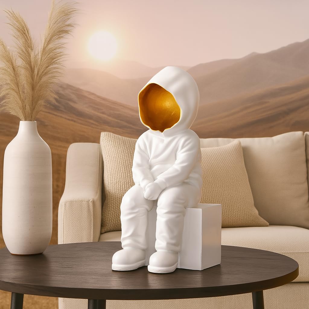 Xtore Modern Abstract White and Gold Figurine | Resin Home Decor Accent | Unique Art Piece for Living Room, Office, or Gallery | Contemporary and Thought - Provoking Design