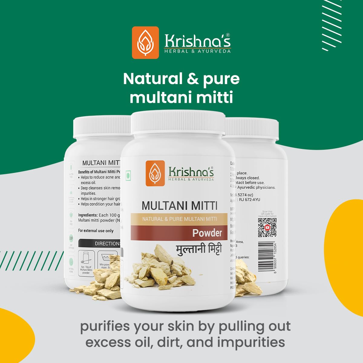 Krishna's Multani Mitti Powder - 100 g | Preservative Free | Natural Powder For Face Pack | Hair Care Pack
