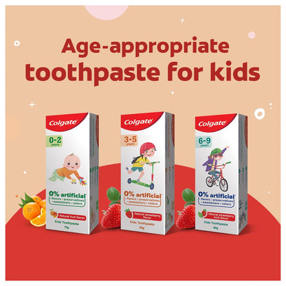 Colgate Kids Toothpaste with 0% Artificial Preservatives, Colours, Sweeteners for Whitening (6-9 Years, Natural Strawberry Mint Flavour - 80g Tube)