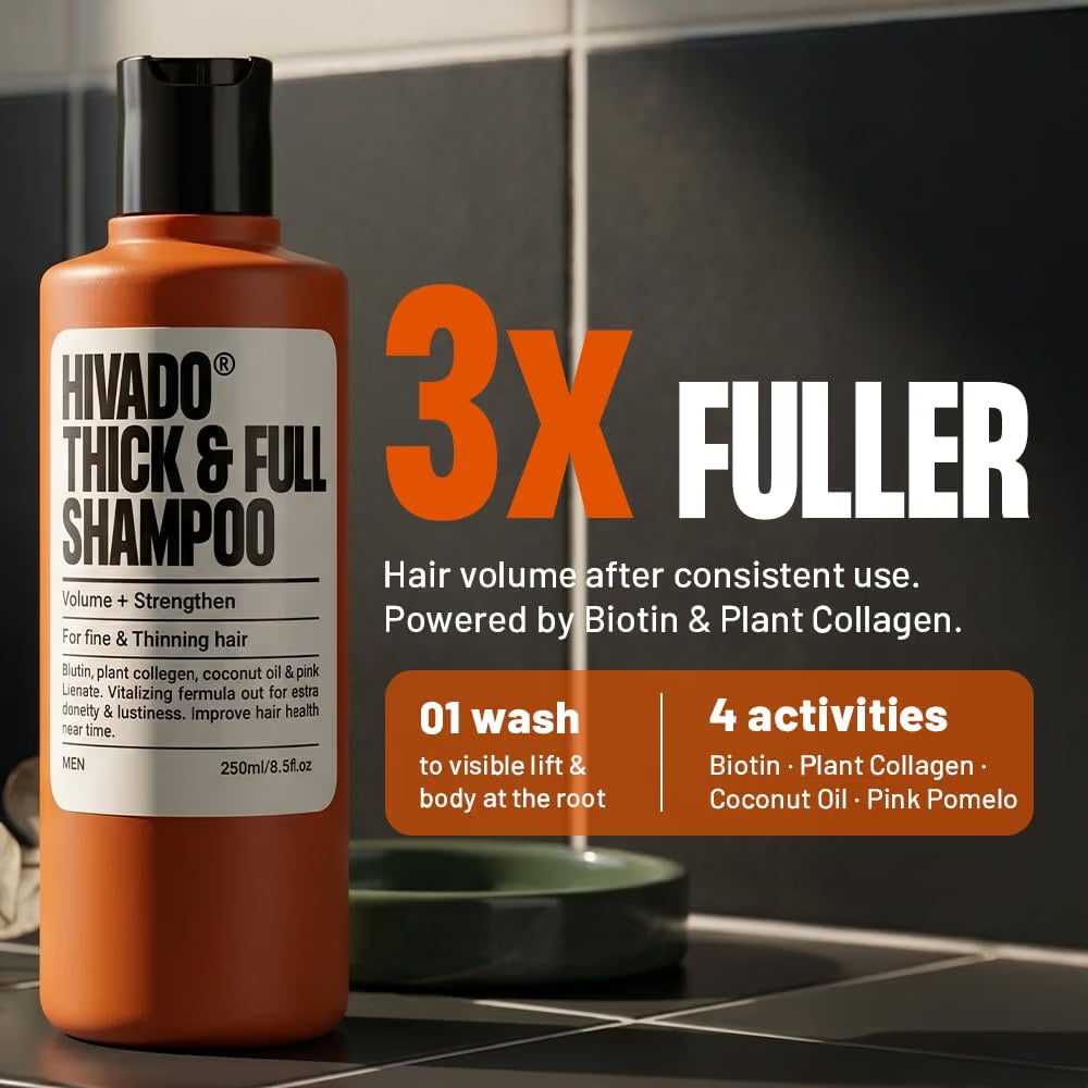 HIVADO Thick & Full Shampoo for Men 250ml | Biotin & Plant Collagen | Hair Thickening Formula | For Thin & Fine Hair