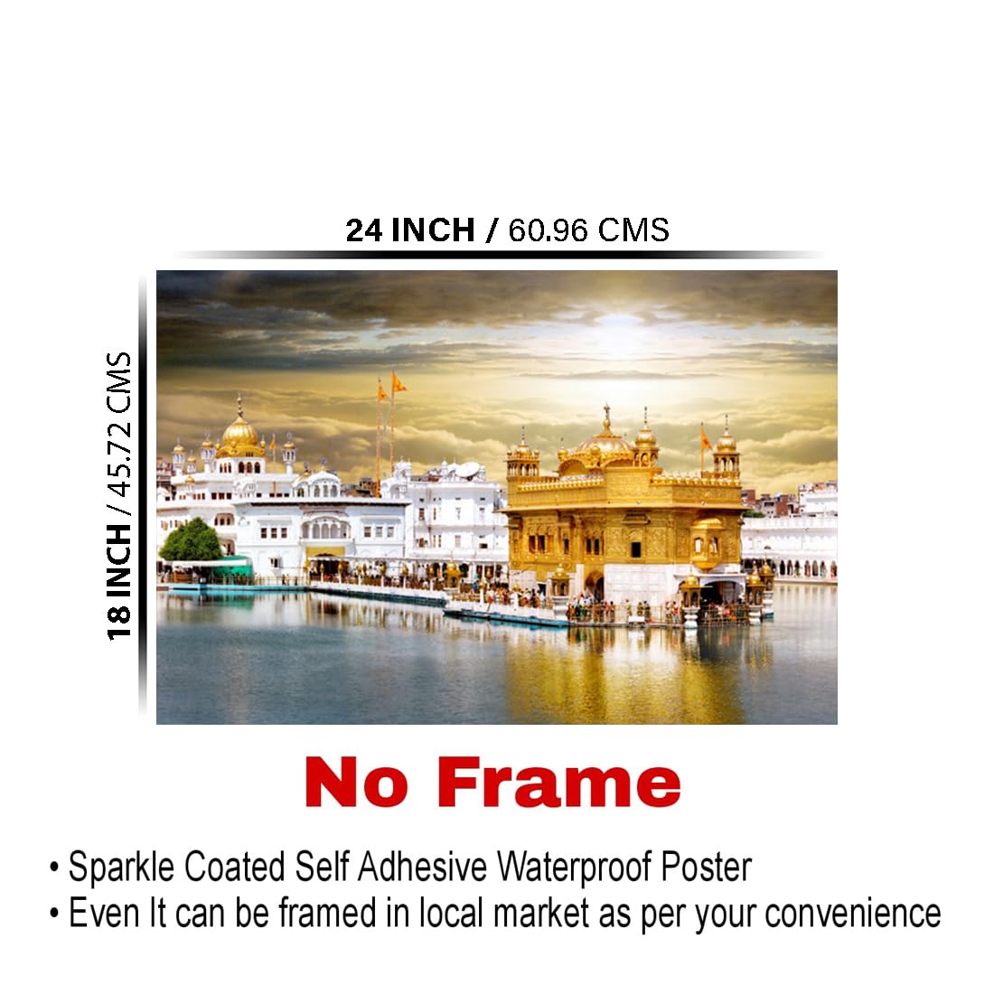 Golden Temple Paintings for Living room, Golden Temple Poster Big Size with Sparkle Coated Lamination - 2495 (Self Adhesive) 18x24 Inch