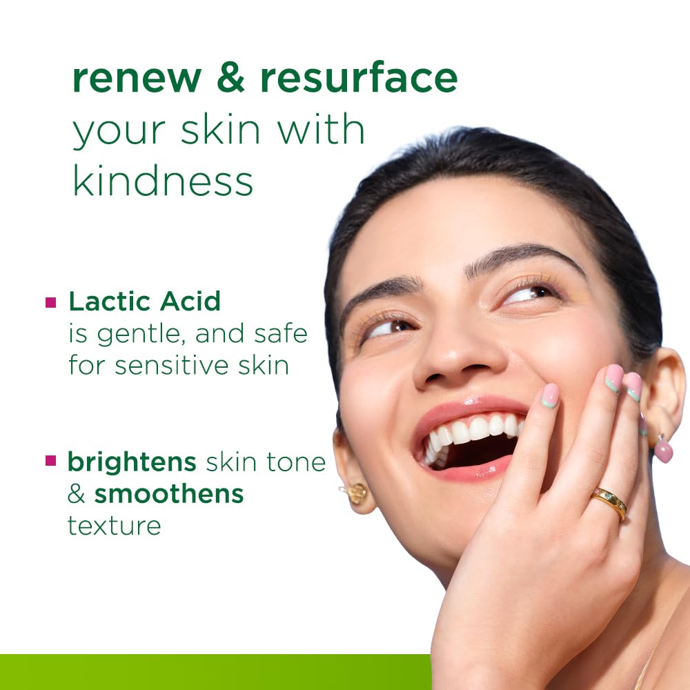 Advertisement for skincare product with a woman touching her face and text about benefits.