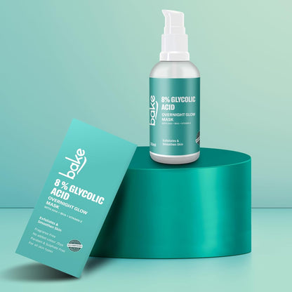 BAKE 8% Glycolic Acid Serum with AHA BHA & Lactic Acid | Improve Uneven Skin Tone, Pigmentation Solution, Unclogs Pores, Reduces Blackheads | Overnight Peeling Serum | For Women & Men | 30ml