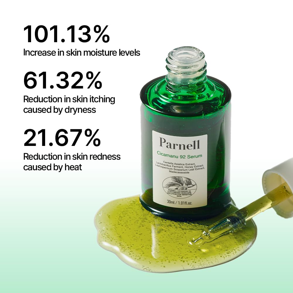 Parnell Cicamanu 92 Serum (30ml) Soothing Night Serum, Lightweight Overnight Skin Recovery Serum With Cicamanu Biome, Manuka Honey & Melatonin, Deeply Hydrate, Soothes Skin, Strengthen Barrier, Korean Skin Care