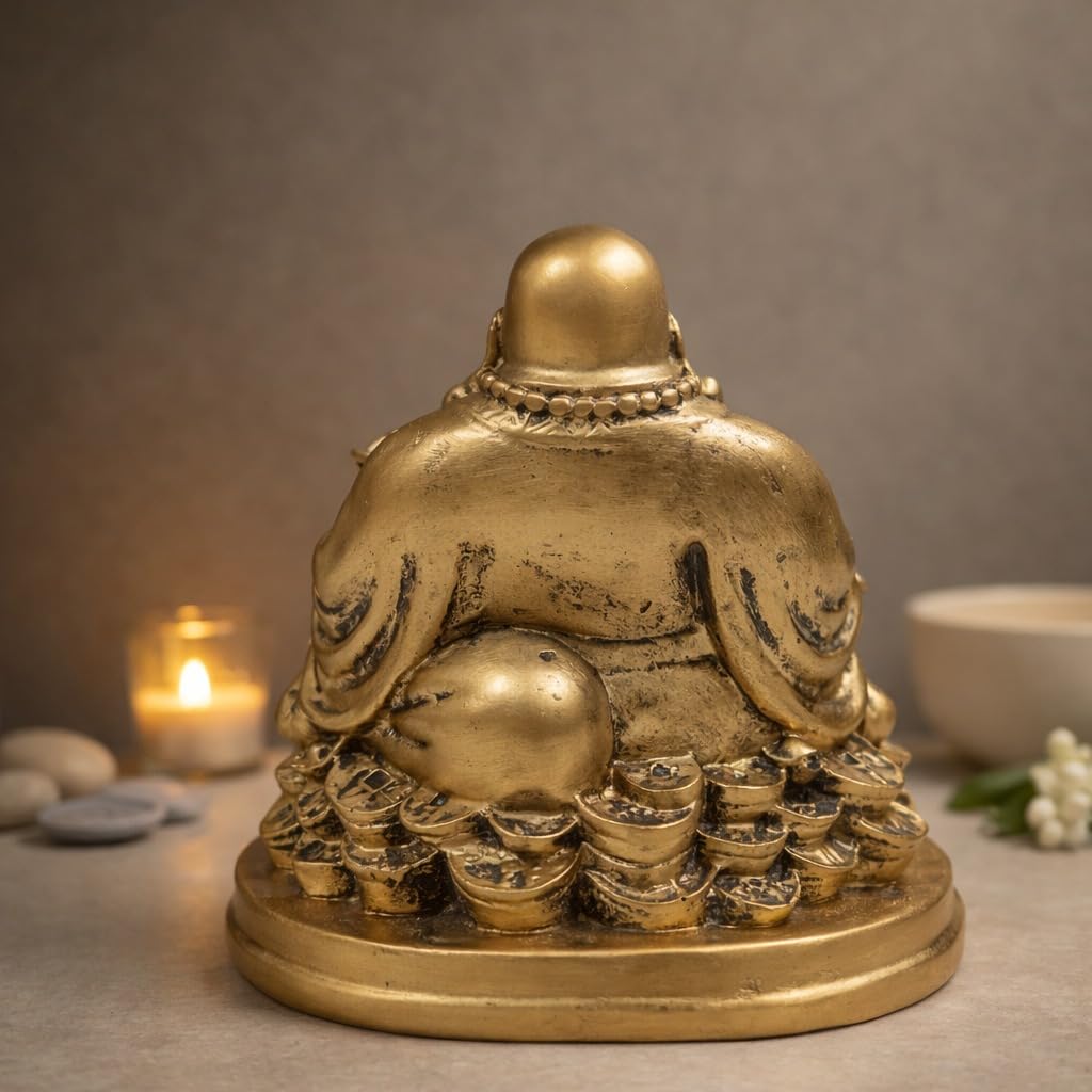 Laughing Buddha Statue for Gift, Home Decor & Good Luck |Feng Shui Buddha Idol for Wealth, Prosperity & Positivity|Vastu Showpiece Item for Office & Living Room (5 Inches | Resin | Golden)