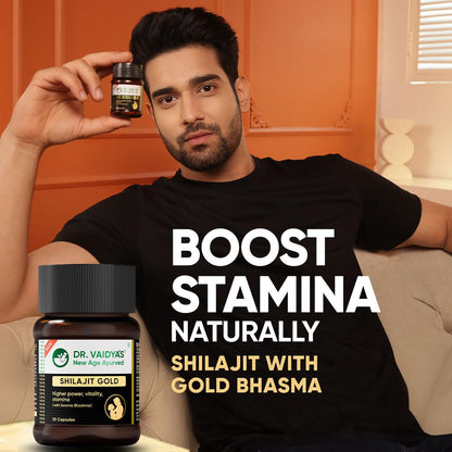 Dr. Vaidya’s Shilajit Gold Capsules for Men | Pure Himalayan Shuddha Shilajit, Ashwagandha, Swarna Bhasma, Gokshura & Fulvic Acid | Boosts Strength, Stamina, Energy & Vitality | 30 Capsules