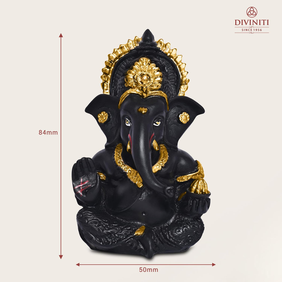 24K Gold Plated Resin Lord Ganesha Idol for Car Dashboard, Tabletop|Ganesh Statue for Good Luck and Success|Ganpati Murti for Home Decor Mandir, Office Desk Puja Gift Matte Black (8.4x4.2cm)