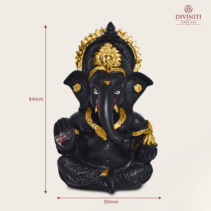 24K Gold Plated Resin Lord Ganesha Idol for Car Dashboard, Tabletop|Ganesh Statue for Good Luck and Success|Ganpati Murti for Home Decor Mandir, Office Desk Puja Gift Matte Black (8.4x4.2cm)
