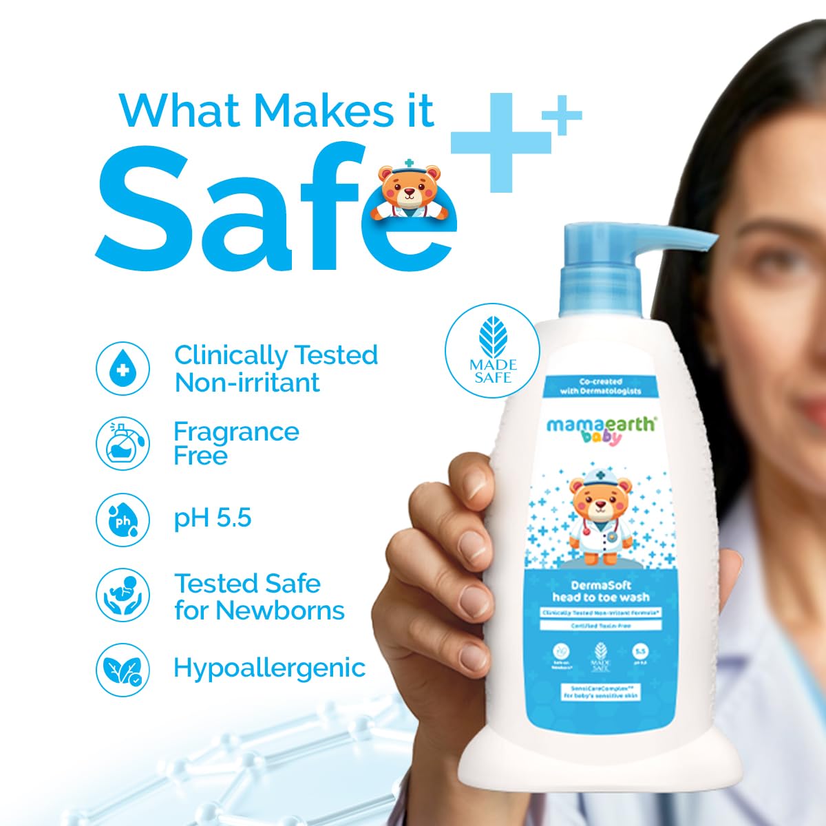 Mamaearth Baby DermaSoft Head to Toe Wash with SensiCareComplex™ for Baby's Sensitive Skin - 250 ml | Co-created with Dermatologists for Newborns | Enriched with SensiCareComplexTM for Baby's Sensitive Skin | Safe and Non-irritant formula*