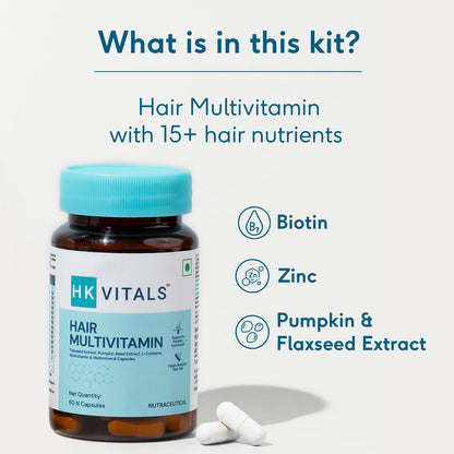 HealthKart HK Vitals Hair Re-Growth Kit| Controls Hairfall & Promotes New Hair Growth | Hair Multivitamin with Biotin (60 Capsules) & Hair Growth Serum with 3% Redensyl (30 ml) | Combo Pack
